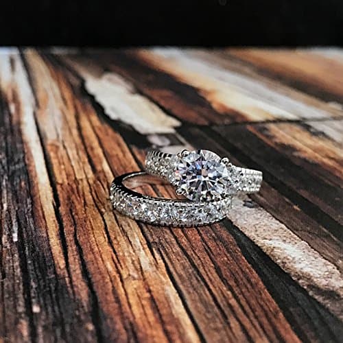 Metal Masters Womens 1.5 Carat Sterling Silver 925 Engagement Bridal Ring Set Round-Cut Cubic Zirconia - Elegant Jewelry