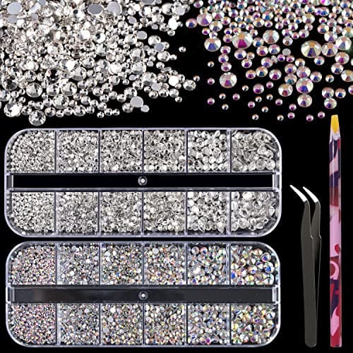 BELLEBOOST Iridescent Multi Shapes 3D Glass AB Crystal Nail Art Kit for Craft Decoration with Picks and Tweezers