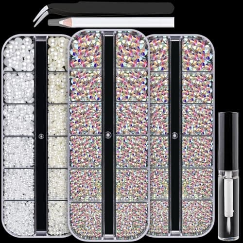 BELLEBOOST Iridescent Multi Shapes 3D Glass AB Crystal Nail Art Kit for Craft Decoration with Picks and Tweezers