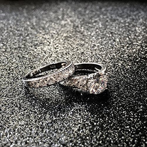 Metal Masters Womens 1.5 Carat Sterling Silver 925 Engagement Bridal Ring Set Round-Cut Cubic Zirconia - Elegant Jewelry