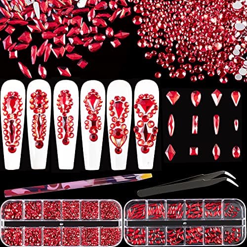 BELLEBOOST Iridescent Multi Shapes 3D Glass AB Crystal Nail Art Kit for Craft Decoration with Picks and Tweezers