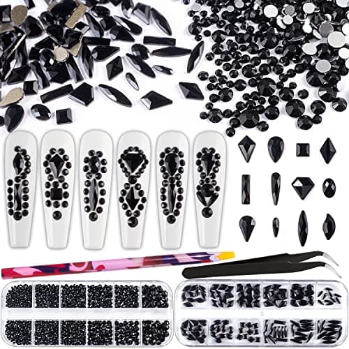 BELLEBOOST Iridescent Multi Shapes 3D Glass AB Crystal Nail Art Kit for Craft Decoration with Picks and Tweezers