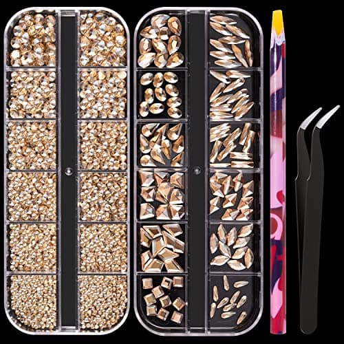 BELLEBOOST Iridescent Multi Shapes 3D Glass AB Crystal Nail Art Kit for Craft Decoration with Picks and Tweezers
