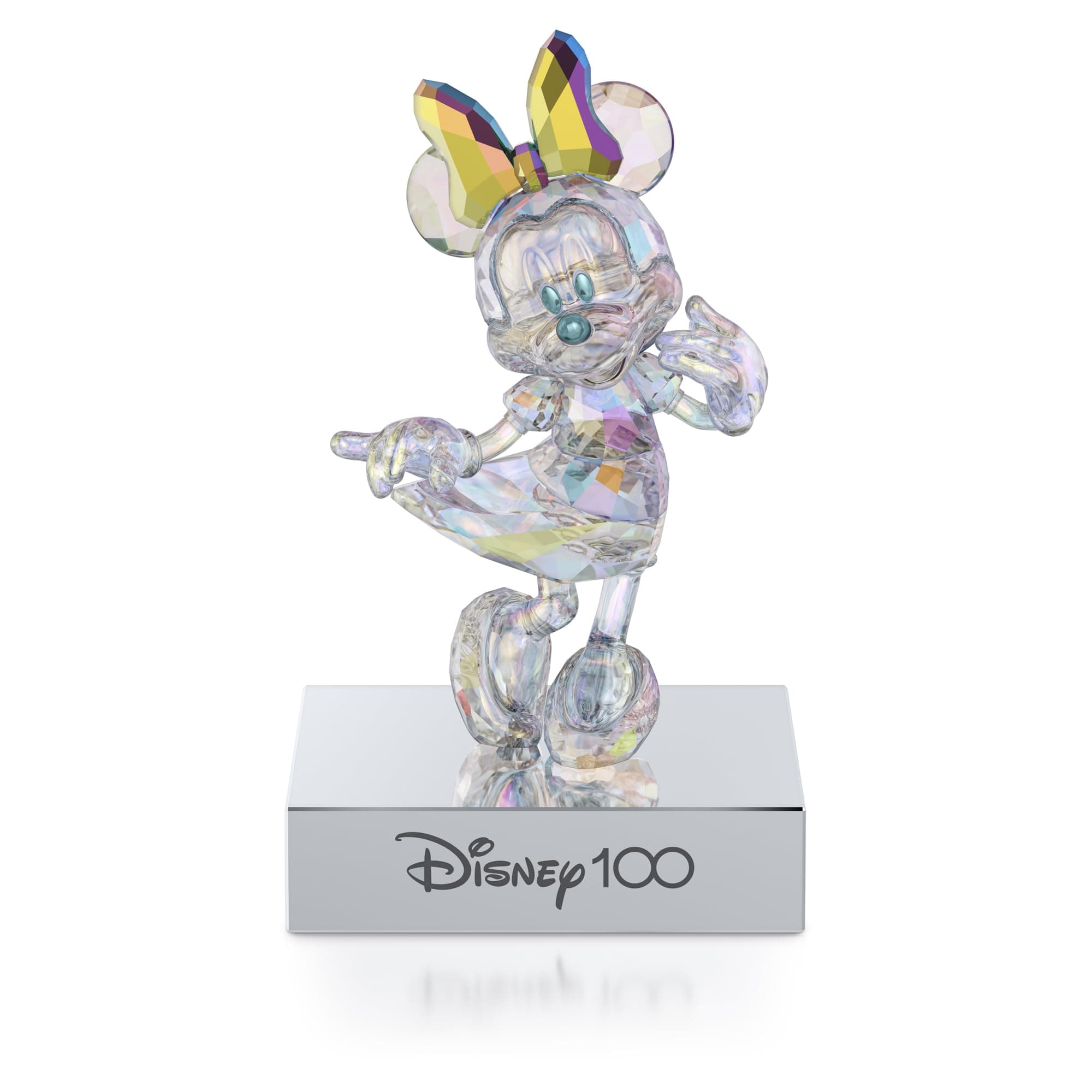 Swarovski Disney100 Mickey Mouse Figurine | Aurora Borealis Colour-Effect Crystal | Blue and Yellow Accents | Chrome Fin
