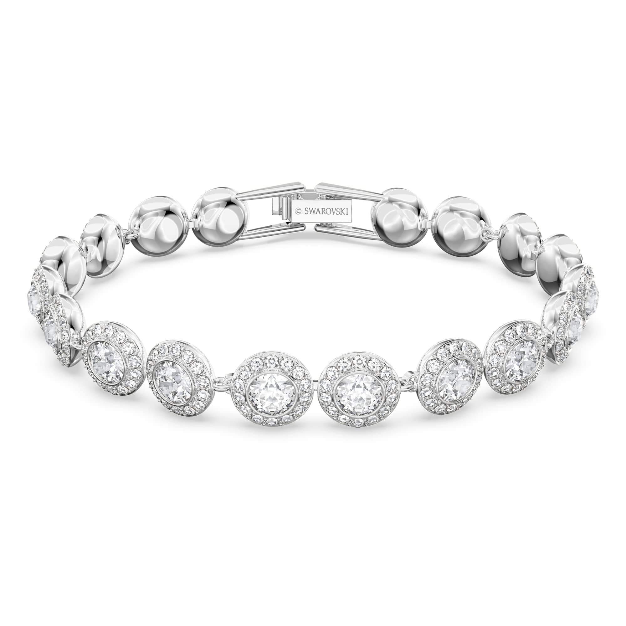 Swarovski Una Angelic Tennis Bracelet for Women, Clear Circle-Cut Crystals and Rhodium Tone Setting, Perfect for Daily W