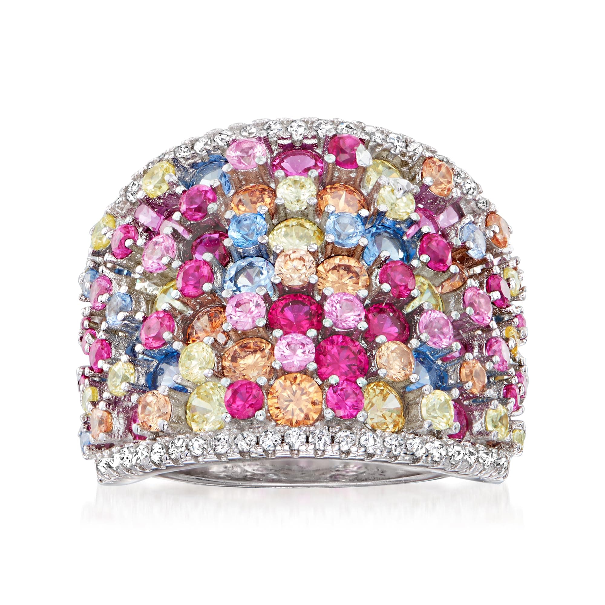 Ross-Simons |10 ct. t.w. Multicolored Simulated Sapphire and .20 ct. t.w. CZ Wide Ring for Ladies at Formal Events and E